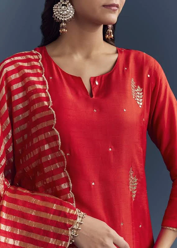 Bright Orange Silk Designer Kurta Set - Image 2