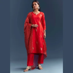 Bright Orange Silk Designer Kurta Set