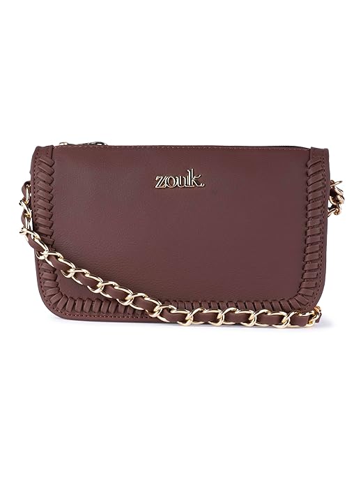 ZOUK Small Shoulder Bag Bag for Women | Stylish Vegan Leather Shoulder Bag with Gold Chain Handle | Water-Resistant | Chic & Handcrafted Purse |