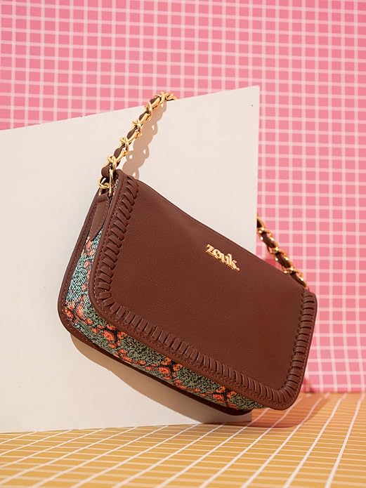 ZOUK Small Shoulder Bag Bag for Women | Stylish Vegan Leather Shoulder Bag with Gold Chain Handle | Water-Resistant | Chic & Handcrafted Purse | - Image 2