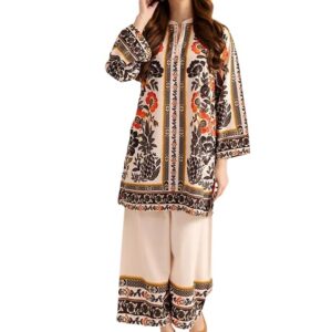 Modestouze Attires Coord Set for Women Cotton Poly Rayon - Turkish Co Ord Set for Women Stylish Mandarin Neck Floral Print Western Co Order Sets for Womens, Wear as Office Coat, Travel Cord, Cot