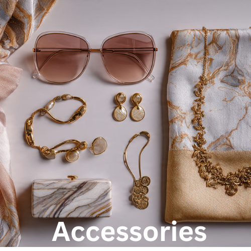 Golden Glamour Accessory Set – Shades, Neckpiece, Earrings & Clutch