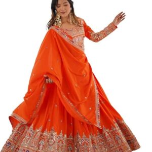 TILKI FASHION Woman's semistiched lengha choli with beautiful design Embordery Work