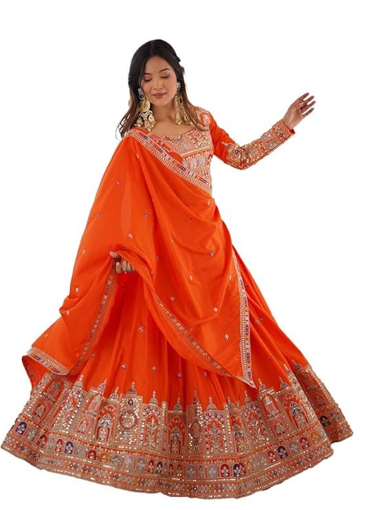 TILKI FASHION Woman's semistiched lengha choli with beautiful design Embordery Work