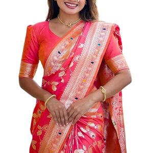 SGF11 Women's Kanjivaram Pure Soft Silk Handloom Saree Pure Golden Zari With Blouse Piece