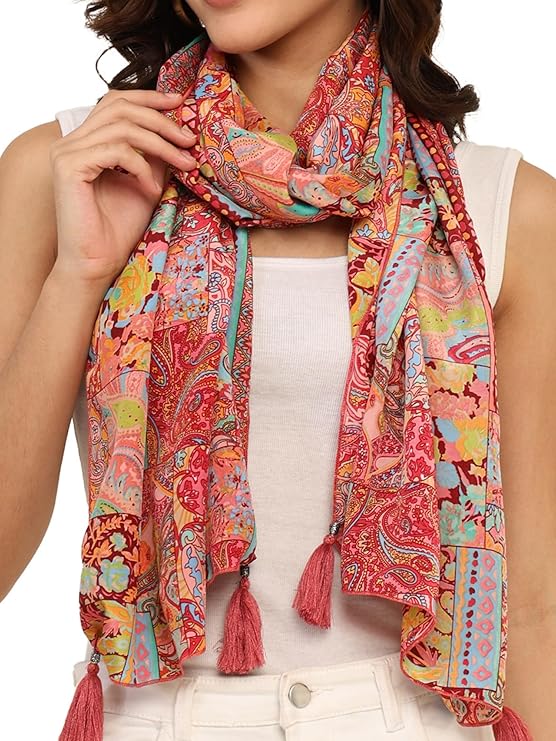 scarf for women stylish | Scarf For Women | face mask | Printed Fancy Tassle Full Face Cover | Head | Hair Face Protection | Sun Protection in summer & Winter | Lightweight