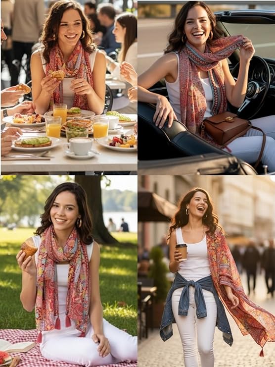 scarf for women stylish | Scarf For Women | face mask | Printed Fancy Tassle Full Face Cover | Head | Hair Face Protection | Sun Protection in summer & Winter | Lightweight - Image 2