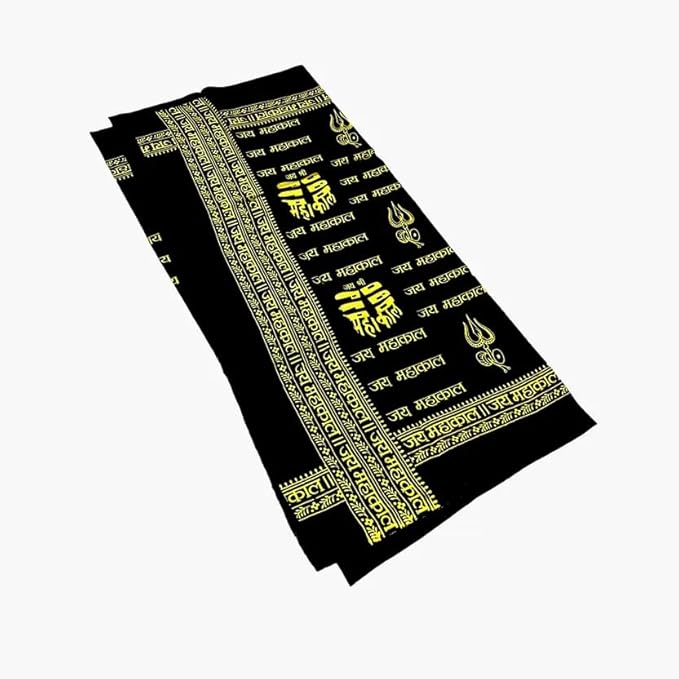 Mahakal Printed Cotton Stole, scaf, gamcha, Dupatta men and women (Black Yellow)